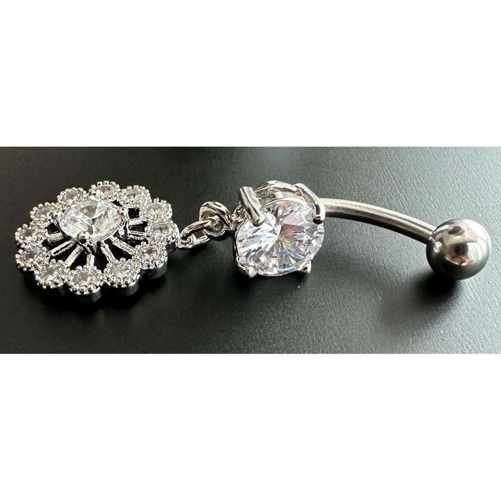 Brand New! Silver Rhinestone Surgical Steel Belly Button Ring